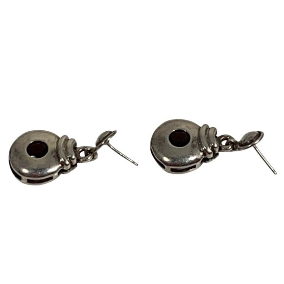 Vintage BOMA 925 Stainless Steel Garnet Dangle Drop Post Earrings - Picture 4 of 7